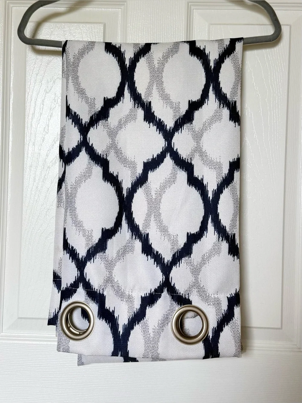 Decorative Navy and White Geometric Grommet Curtain 2 Panels